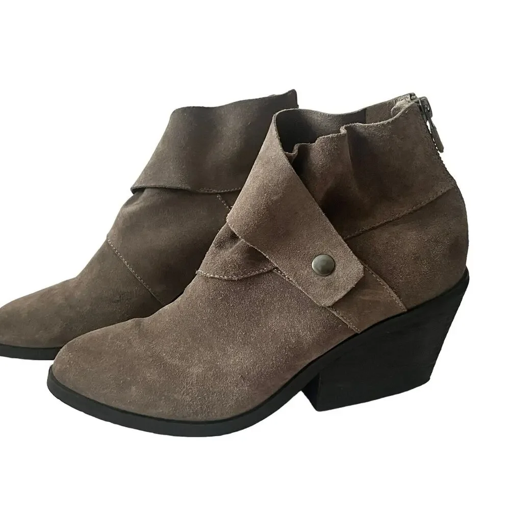 Eileen Fisher Tag Sport Ankle Boots •7• Gray Suede Leather Booties Block Heel